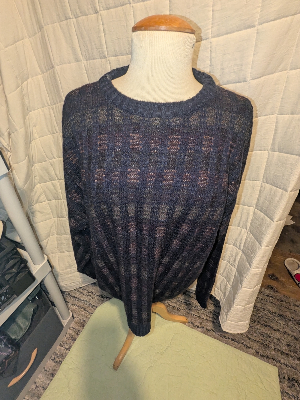Towncraft Navy and Black Textured Crewneck Sweater